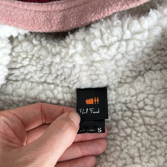 Y2K Paul Frank Sherpa Lined, Mauve Fleece jacket with zipper and wooden button - Picture 10 of 14